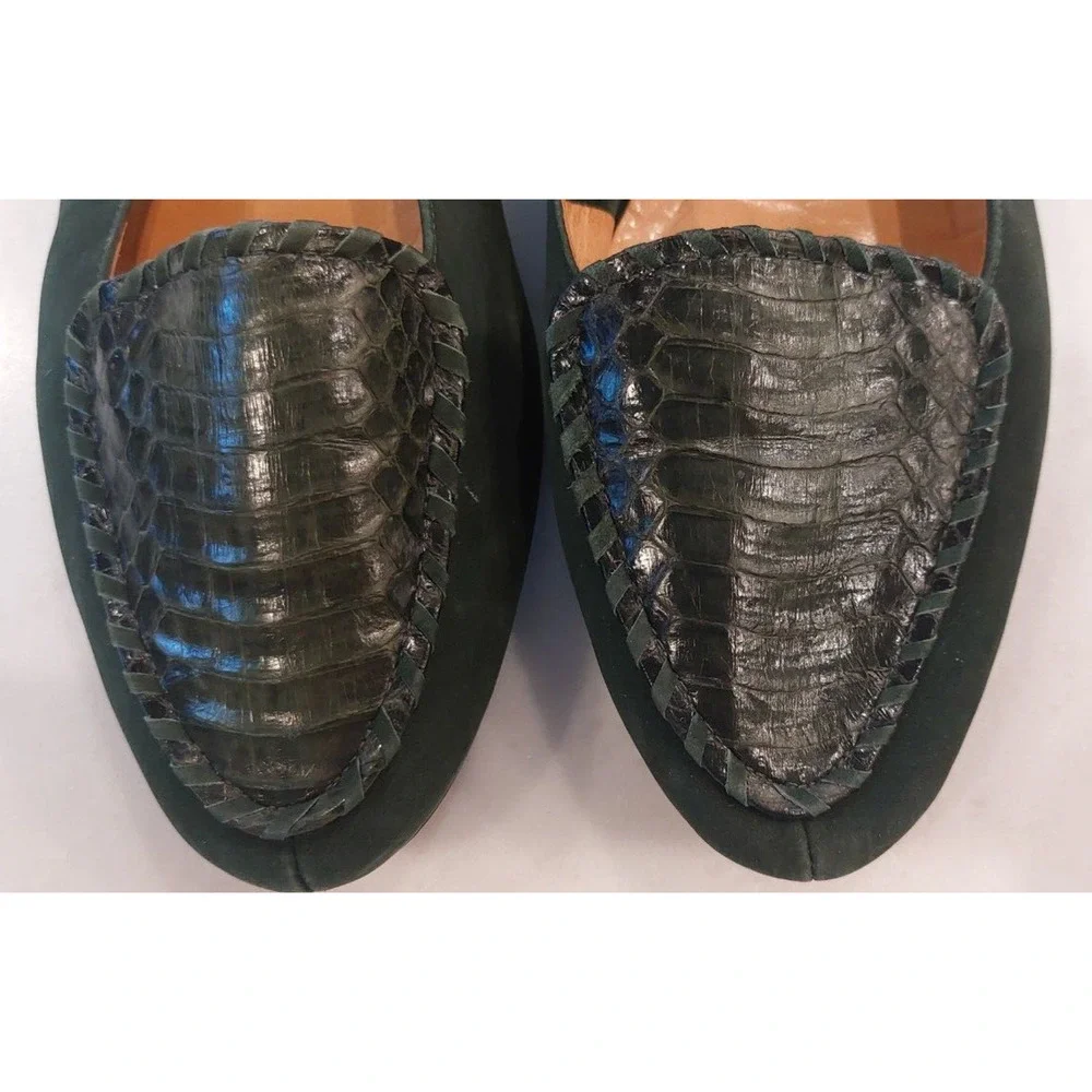 Vintage Nordstrom Flats Shoes Emerald Green Reptile‎ Leather Size 9.5